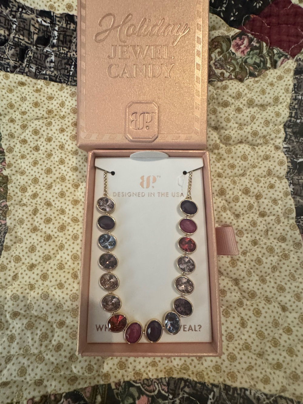 bp Gold-Tone Multicolor Oval Stone Bracelet